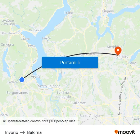 Invorio to Balerna map