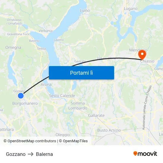 Gozzano to Balerna map
