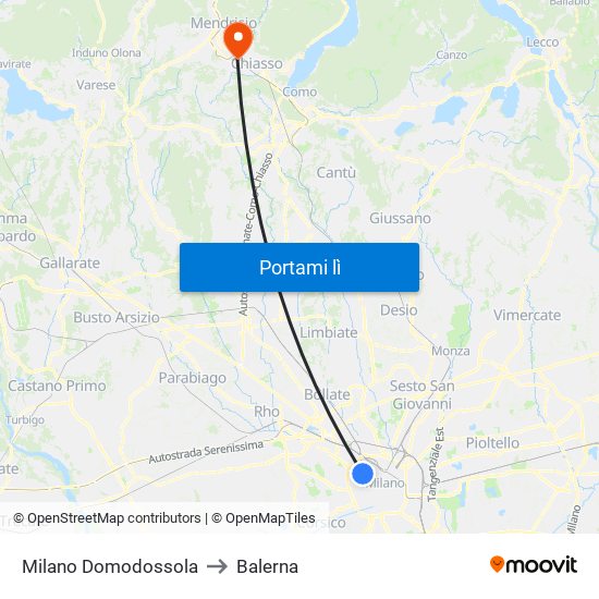 Milano Domodossola to Balerna map
