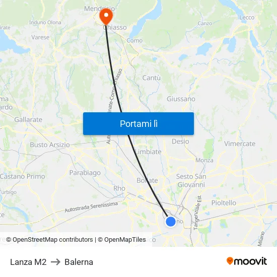 Lanza M2 to Balerna map