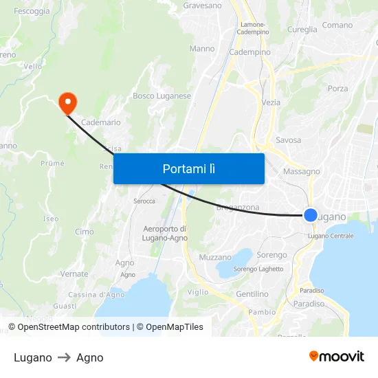Lugano to Agno map