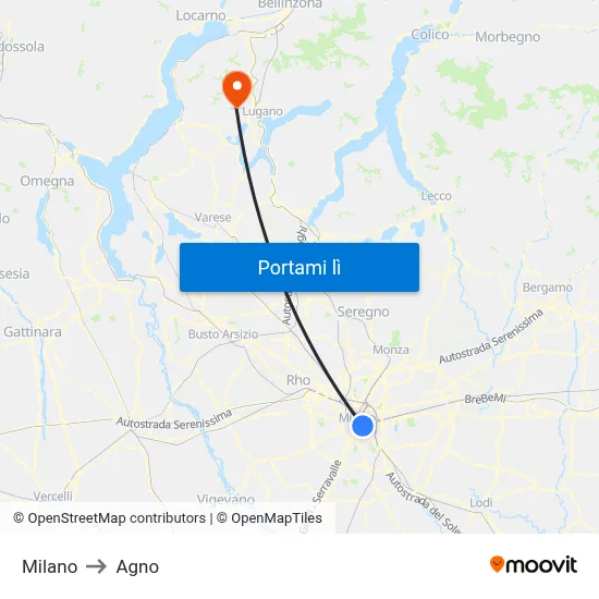 Milano to Agno map