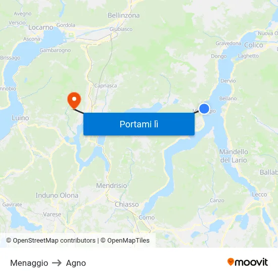 Menaggio to Agno map