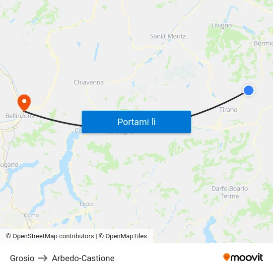 Grosio to Arbedo-Castione map