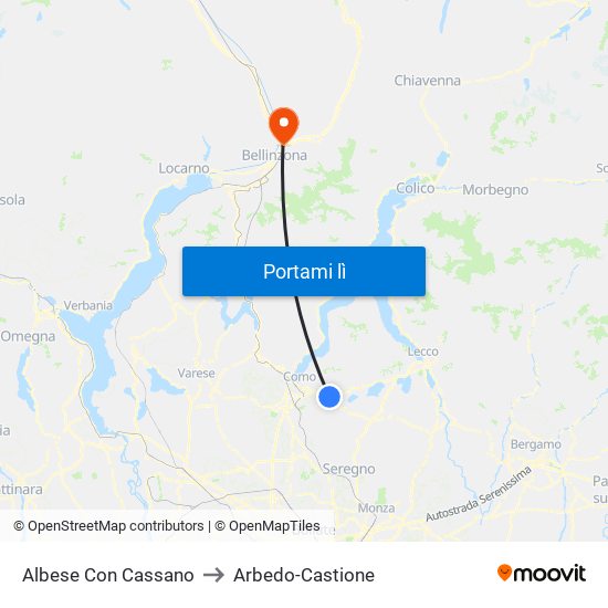 Albese Con Cassano to Arbedo-Castione map