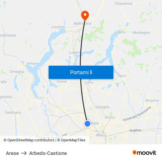 Arese to Arbedo-Castione map