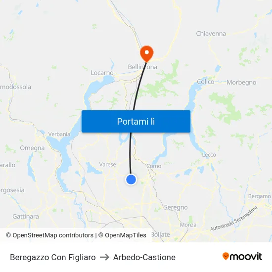 Beregazzo Con Figliaro to Arbedo-Castione map