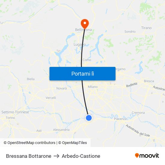 Bressana Bottarone to Arbedo-Castione map