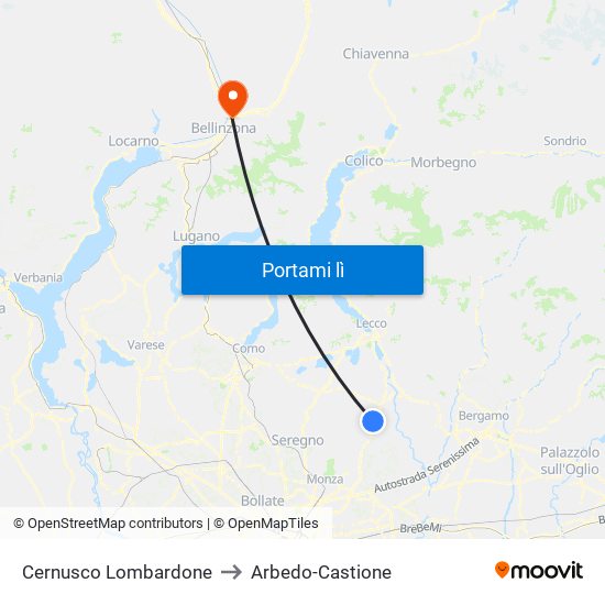 Cernusco Lombardone to Arbedo-Castione map