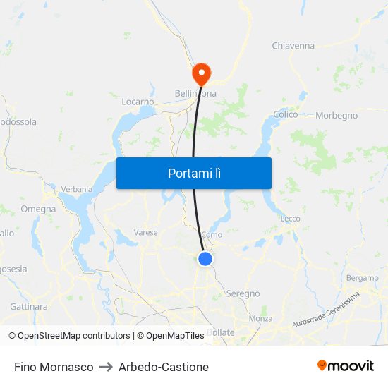 Fino Mornasco to Arbedo-Castione map