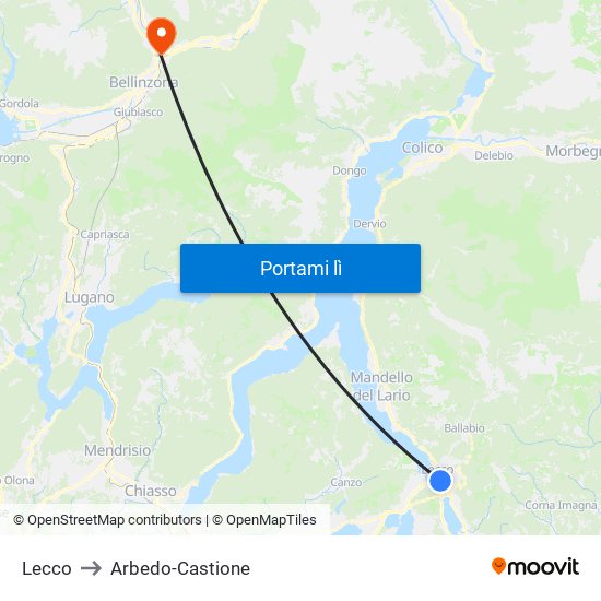 Lecco to Arbedo-Castione map