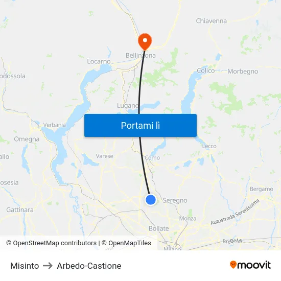 Misinto to Arbedo-Castione map