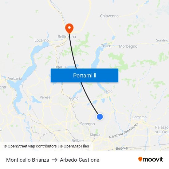 Monticello Brianza to Arbedo-Castione map