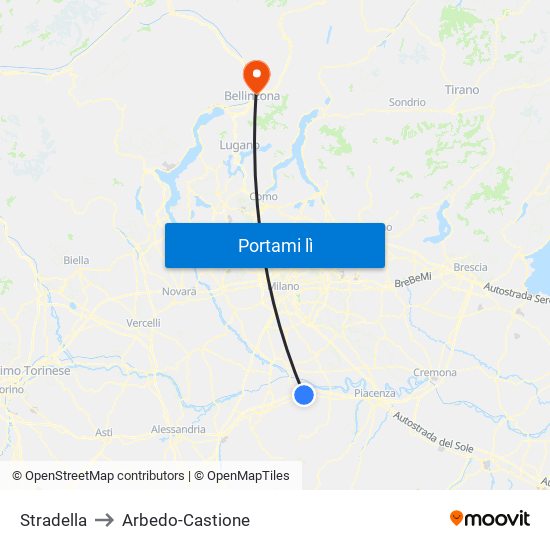 Stradella to Arbedo-Castione map