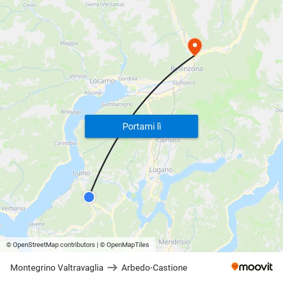 Montegrino Valtravaglia to Arbedo-Castione map