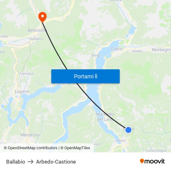 Ballabio to Arbedo-Castione map