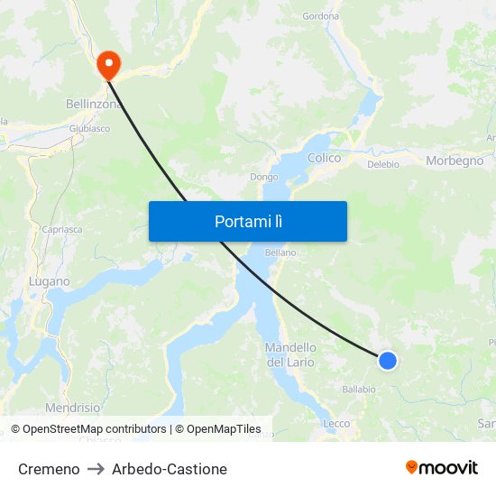 Cremeno to Arbedo-Castione map