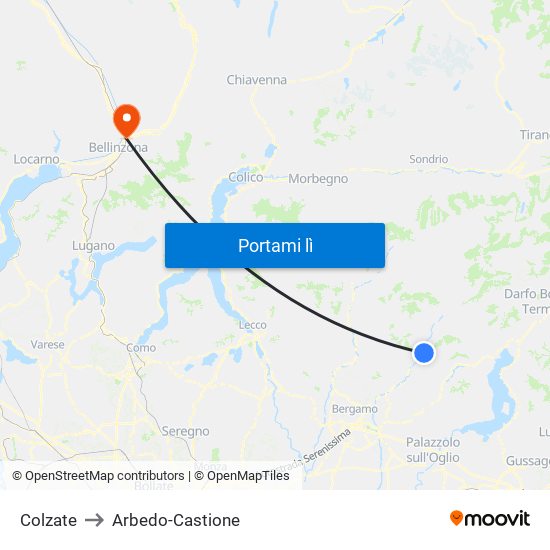 Colzate to Arbedo-Castione map