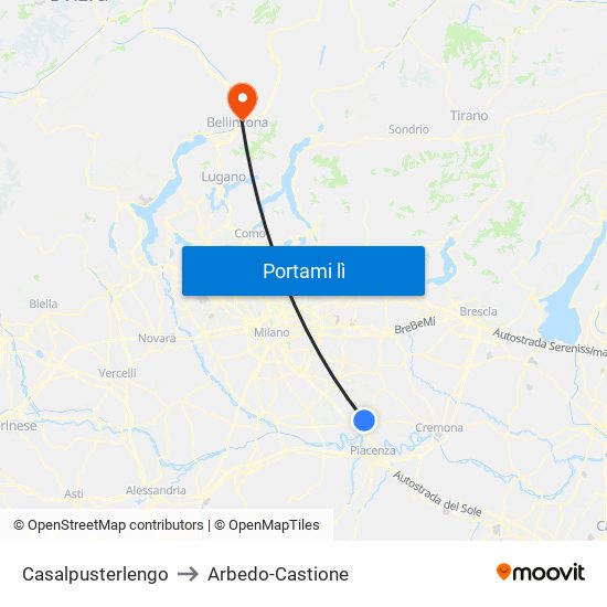 Casalpusterlengo to Arbedo-Castione map