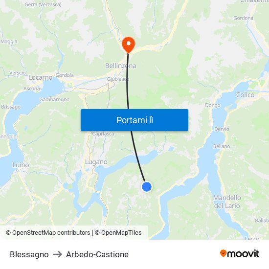 Blessagno to Arbedo-Castione map
