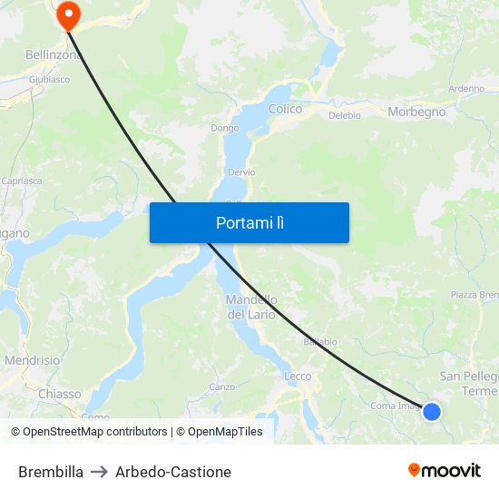 Brembilla to Arbedo-Castione map