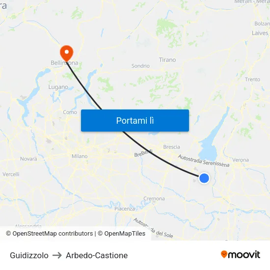 Guidizzolo to Arbedo-Castione map