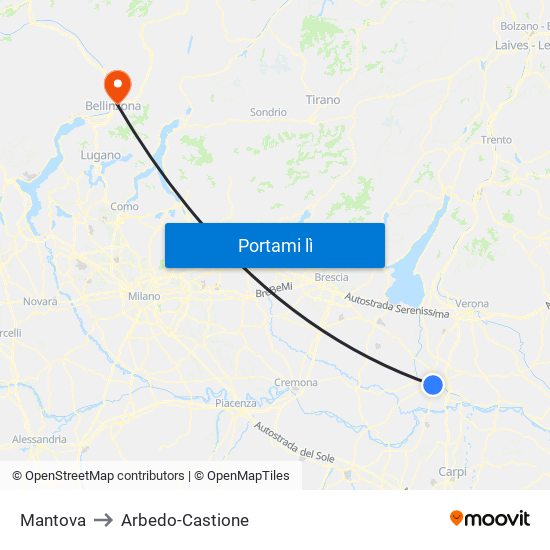 Mantova to Arbedo-Castione map