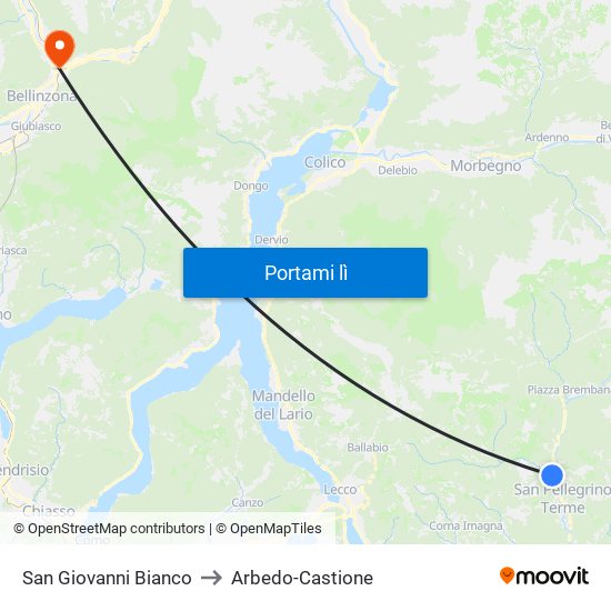 San Giovanni Bianco to Arbedo-Castione map