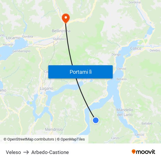 Veleso to Arbedo-Castione map