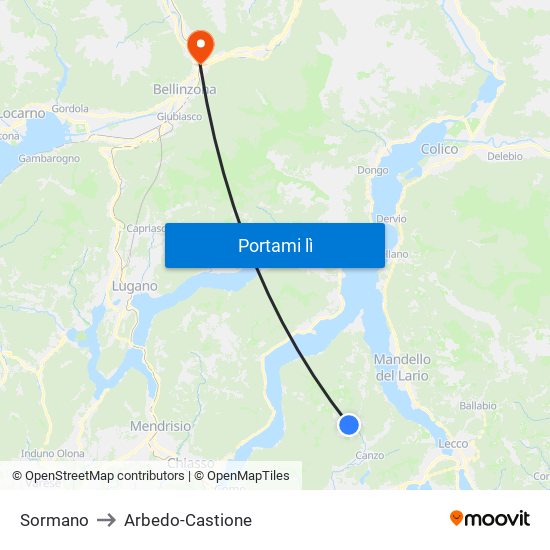 Sormano to Arbedo-Castione map