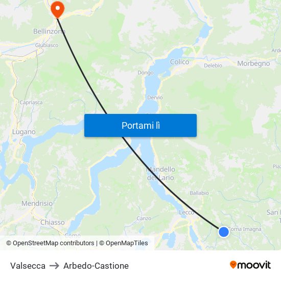 Valsecca to Arbedo-Castione map