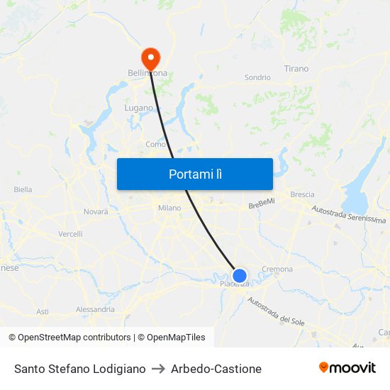 Santo Stefano Lodigiano to Arbedo-Castione map