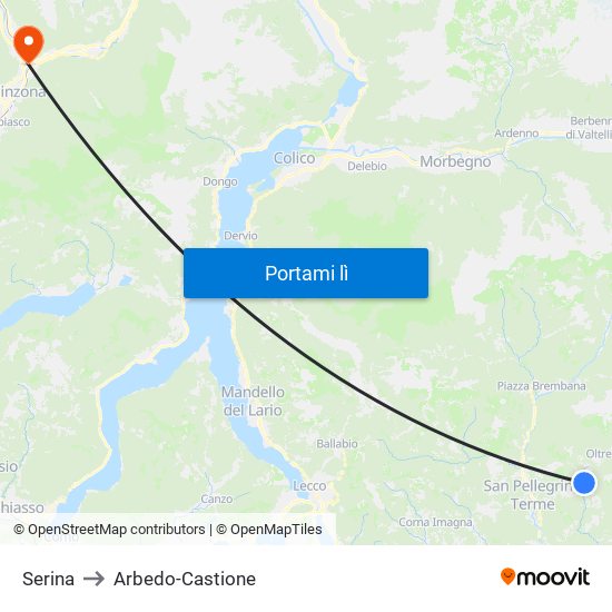 Serina to Arbedo-Castione map
