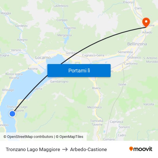 Tronzano Lago Maggiore to Arbedo-Castione map