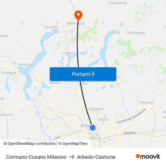 Cormano-Cusano Milanino to Arbedo-Castione map