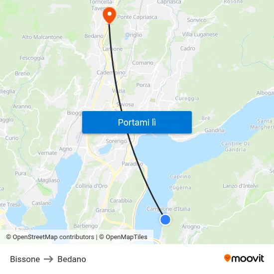 Bissone to Bedano map