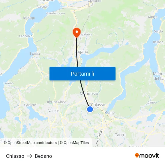 Chiasso to Bedano map