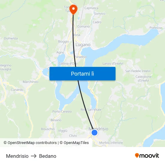 Mendrisio to Bedano map