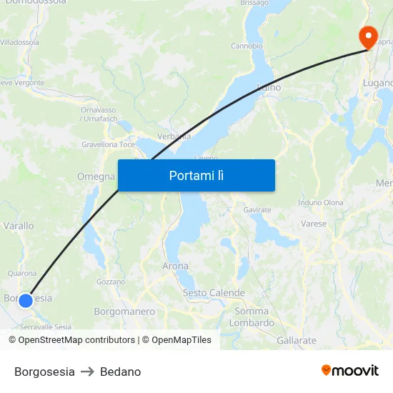 Borgosesia to Bedano map