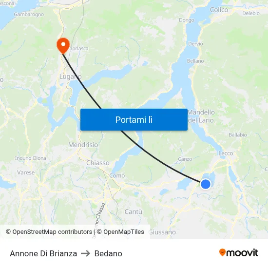 Annone Di Brianza to Bedano map