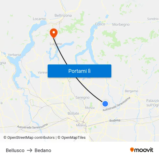 Bellusco to Bedano map