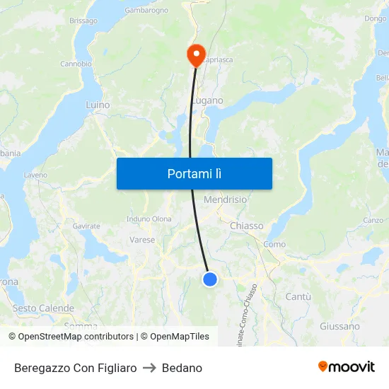 Beregazzo Con Figliaro to Bedano map
