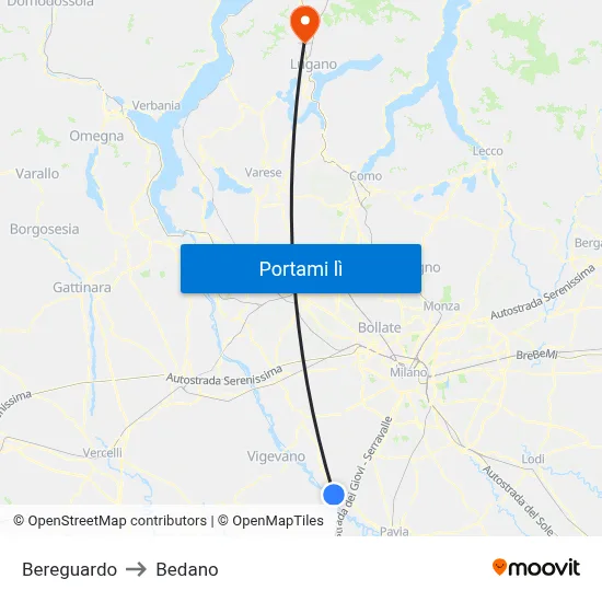 Bereguardo to Bedano map