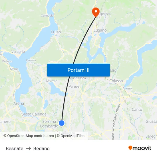 Besnate to Bedano map