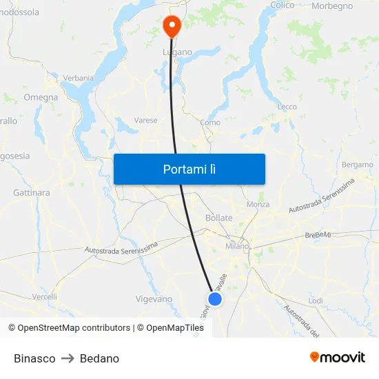 Binasco to Bedano map