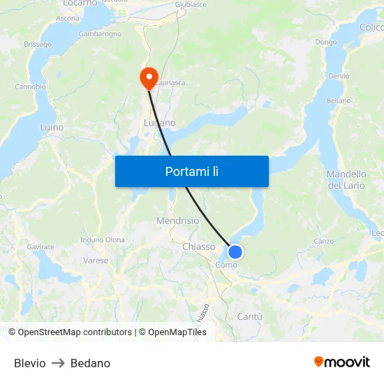 Blevio to Bedano map