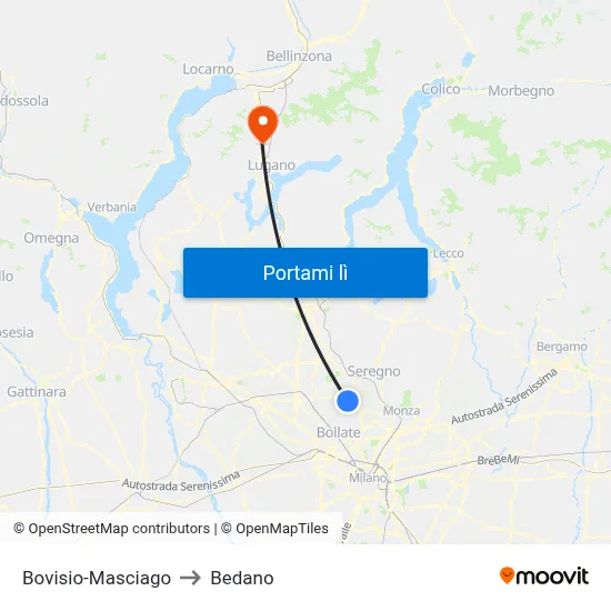 Bovisio-Masciago to Bedano map