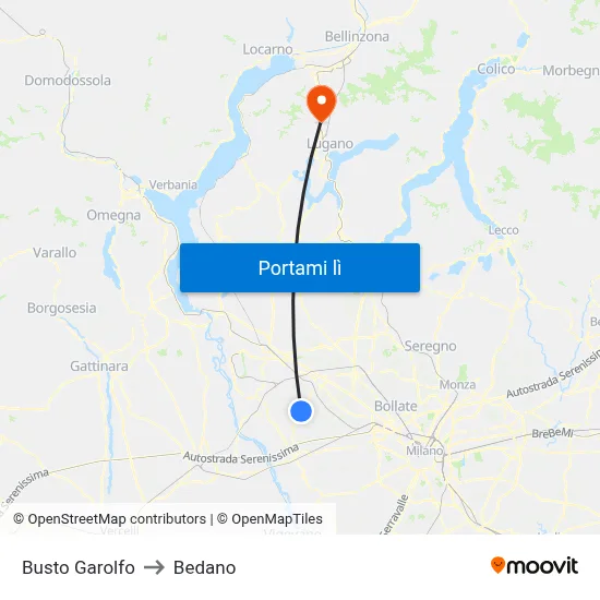 Busto Garolfo to Bedano map