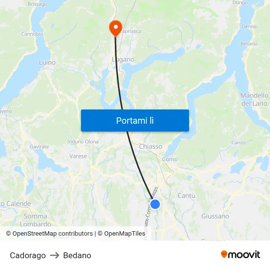Cadorago to Bedano map