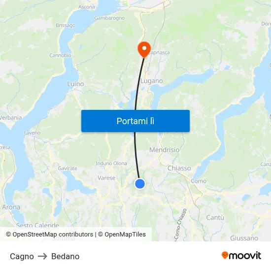 Cagno to Bedano map